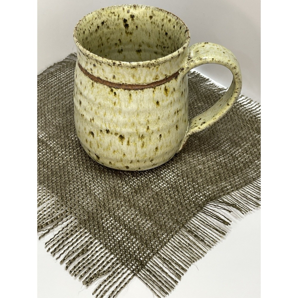 Rustic Initials GP Vintage Stoneware Ceramic Coffee Mug Speckled Oatmeal Glaze - Picture 4 of 8